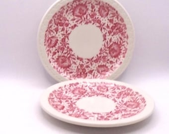 Vintage Syracuse China "Roxbury Red" Floral Pattern Dessert/Pie Plates, Set of 2 -- Restaurant /Hotel/Rail Car Ware, Made USA