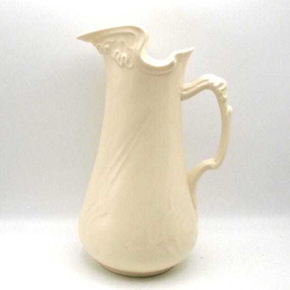 Vintage I. Godinger & Co. Ivory Porcelain Pitcher: French Country Vase, 10.5"