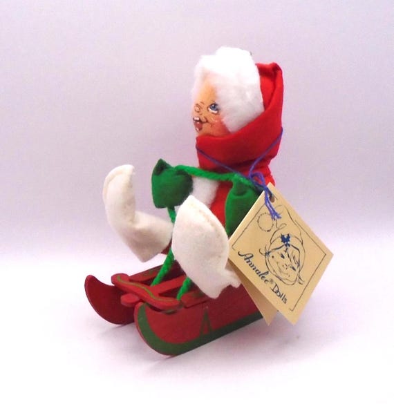 Vintage Annalee Christmas Doll on Sled: 1983 Retired Mobilitee