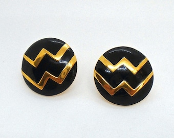 Vintage Monet Black and Gold Post Earrings