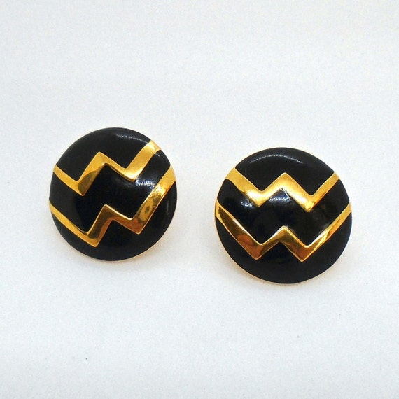 Vintage Monet Black and Gold Post Earrings