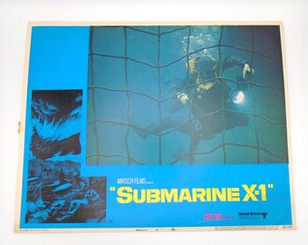 2 Vintage 1968 Movie Lobby Cards - Mirisch Films "Submarine X-1", starring James Caan