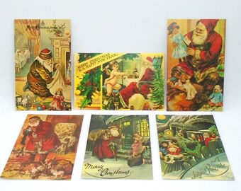 Vintage Reproductions of Early 1900's Christmas Postcards featuring Santa Claus/Father Christmas, Set of 6