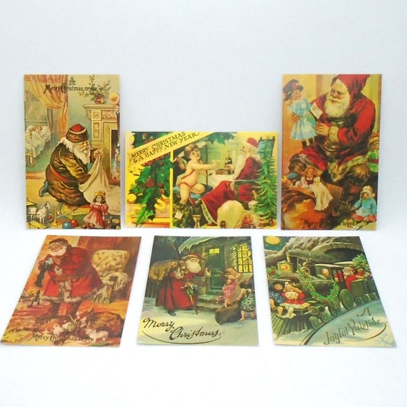 Vintage Santa Claus Christmas Postcards - 1900s Reproductions, Set of 6