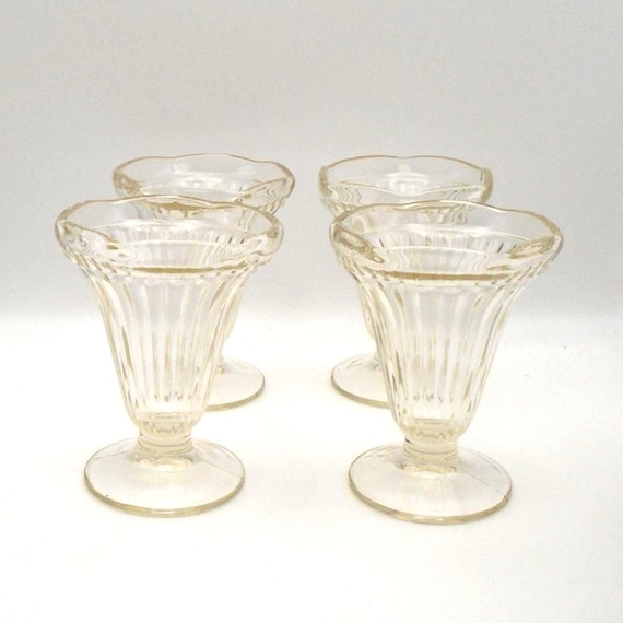 Vintage Ribbed Jeannette Glass Sundae Glasses - Set of 4 - Mid-Century Modern