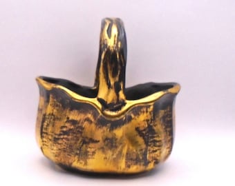 Vintage Mid-Century Black Gold Stangl Basket, USA, Circa 1950