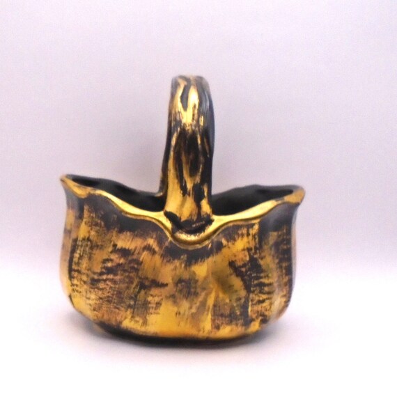 Vintage Mid-Century Black Gold Stangl Basket, USA, Circa 1950