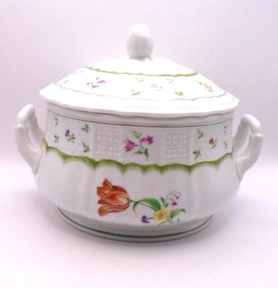 Vintage Heinrich Chambord Covered Vegetable Server: Floral Porcelain, Made in Germany