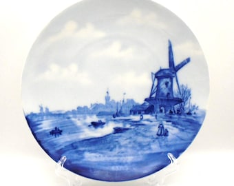 Vintage Delft Windmill Plate: Rosenthal Germany Blue and White Porcelain Decor