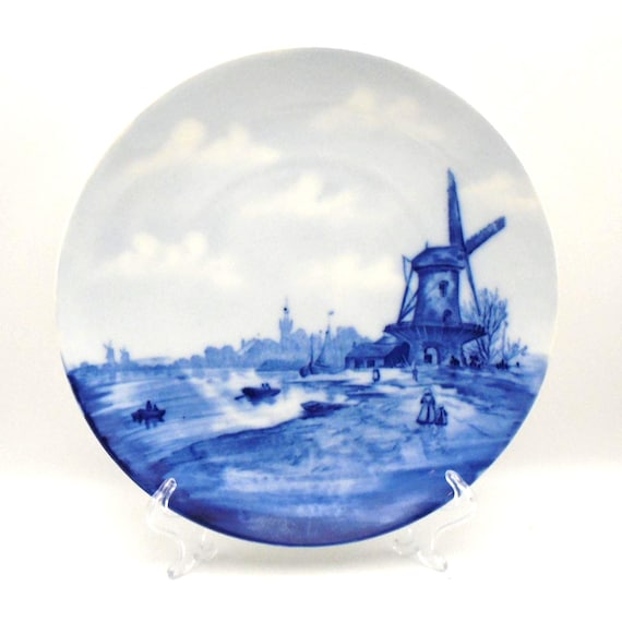 Vintage Delft Windmill Plate: Rosenthal Germany Blue and White Porcelain Decor