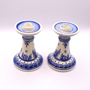 Vintage Delft Blue Authentic Candlesticks, Pair - 4-1/2" Tall, Hand-Painted Delft Blue, Holland
