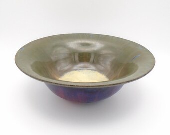 Early 1910-20s Arts & Crafts design "Flambe" Glaze Blue/Green/Purple with Cream center Bowl, by Fulper Pottery, Flemington, NJ