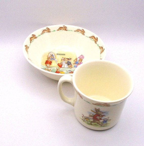 Vintage Royal Doulton Bunnykins Cup and Bowl Set: English Bone China