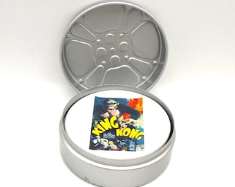 Vintage "TCM" Turner Classic Movie Hollywood Themed Ceramic Drink Coasters (Set of 4) and Metal Film Reel Container from Pottery Barn