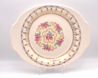 Vintage Sebring Pottery Company "Rose Bower" Pattern, Serving Plate/Platter, Trimmed in 22K Gold, Made in USA, Circa 1930's