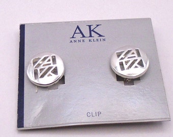 Vintage Anne Klein Clip-On Silver Tone Earrings, New on Display Card