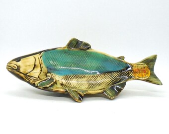 Vintage 1960's "Souvenir of Virginia Beach" 8 1/2" Fish Serving Dish, Trinket Holder, or Ashtray with original sticker, Made in Japan