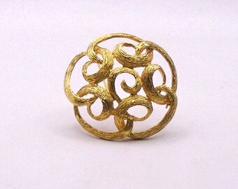 Vintage Sarah Coventry Mid-Century Modern Brushed Goldtone Swirled Wire Brooch/Pin