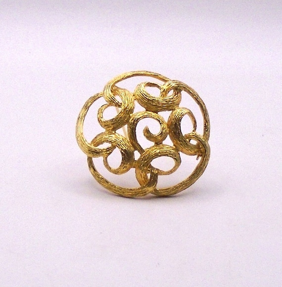 Vintage Sarah Coventry Mid-Century Modern Brushed Goldtone Swirled Wire Brooch/Pin