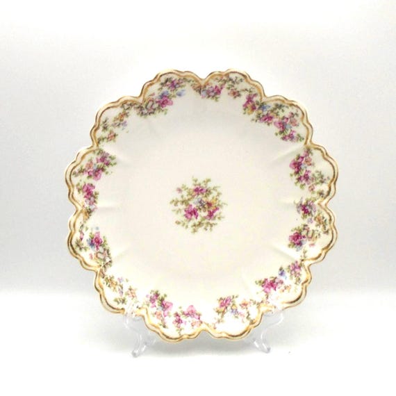 Haviland Limoges France Porcelain Bowl, Pink & Blue Floral, Circa 1889-1931