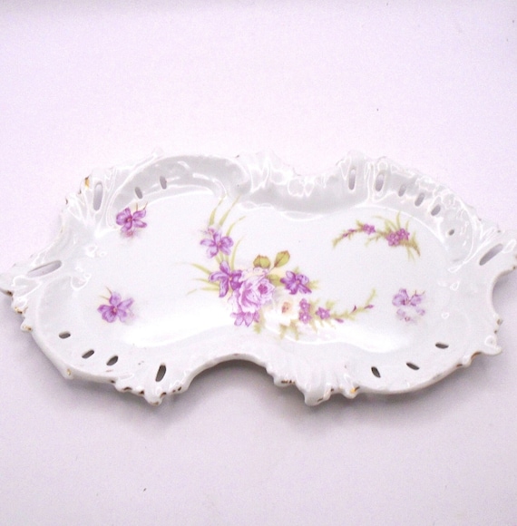 Vintage Brunswick Germany Porcelain Tray: Hand Painted Floral Trinket Dish