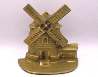 Vintage Solid Brass Windmill Shaped Doorstop/Bookend