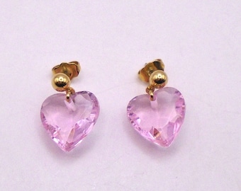 Vintage Avon Marked Rose Gem Heart pierced Earrings Circa 1980's