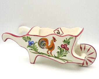 Vintage RCCL Wheelbarrow Rooster Planter, Hand-Painted, Made in Portugal