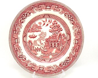 Alfred Meakin "Old Willow Pink" Pattern Dinner or Cabinet Plate, 9-3/4", English Ironstone China, Made in England, Circa 1930's-1950's