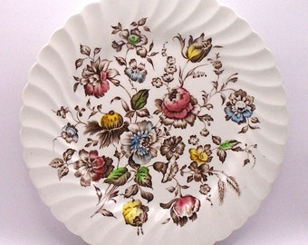 Vintage Ironstone Plate, the "Staffordshire Bouquet" by Johnson Brothers LTD. of England  10" Scalloped Plate