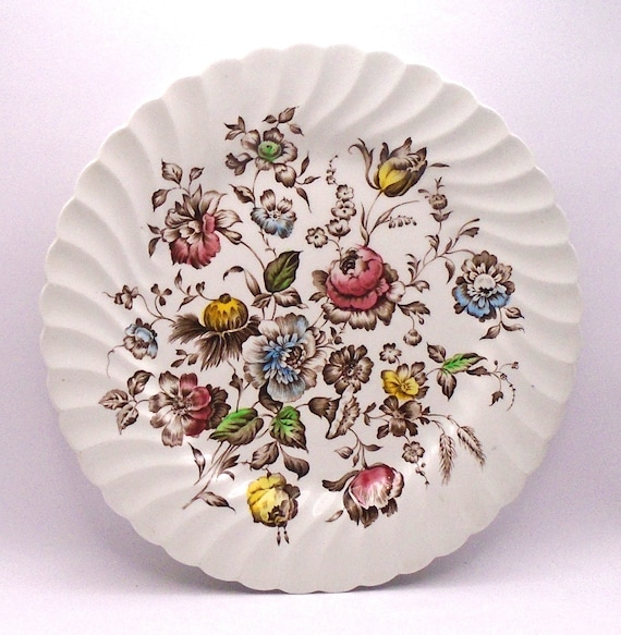 Vintage Ironstone Plate, the "Staffordshire Bouquet" by Johnson Brothers LTD. of England  10" Scalloped Plate