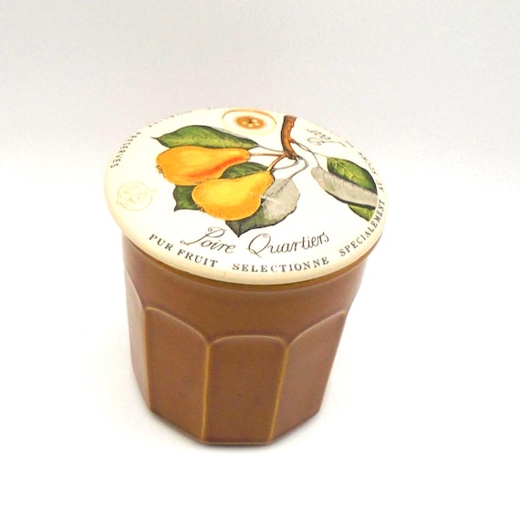 Vintage French Jam Jar: Pear Illustration Lid, 12 oz Decor