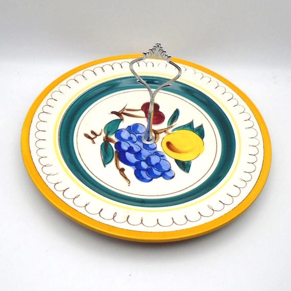 Vintage Stangl Pottery Serving Plate: Mid-Century Fruit and Flowers, 10" Handled Dish