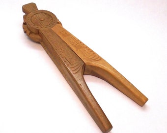 Vintage Folk Art Hand "Chip" Carved Wooden Nut Cracker made in Eastern Europe