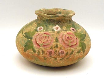 Vintage Hand-Painted Rustic Garden Art Pottery Clay Piece, Made in the Philippines
