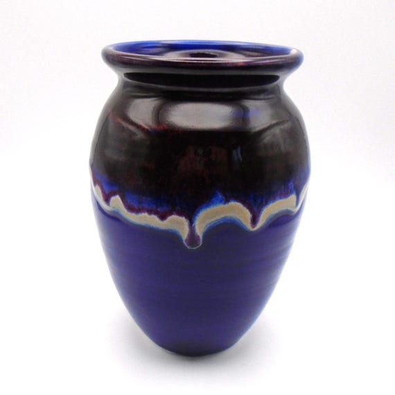Vintage Blue Ridge Pottery Vase: MCM Drip Glaze Studio Art, Signed A. Tait '96