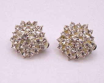 Vintage Charter Cub Round Rhinestone Clip-On Earrings, New on Card