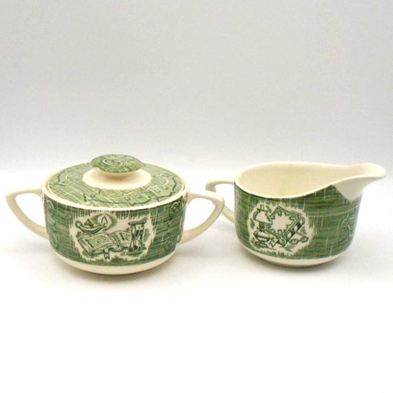 Vintage Royal USA Transferware Creamer and Sugar Bowl: The Old Curiosity Shop Pattern