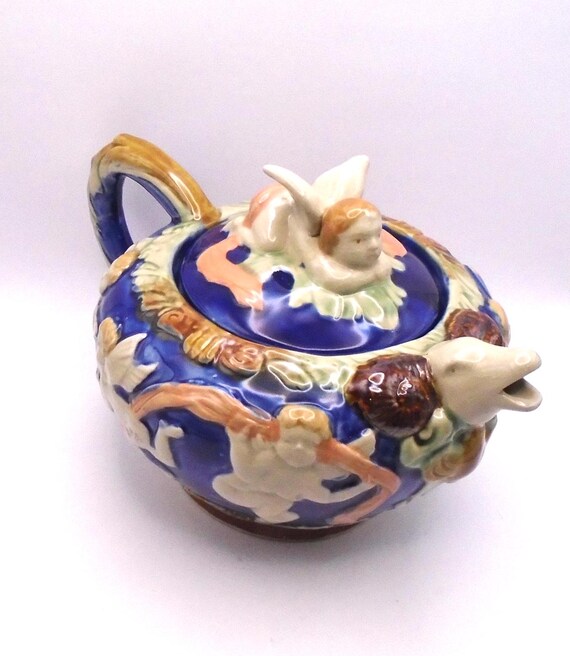 Vintage Ceramic Cherubs and Ram Collectible Teapot