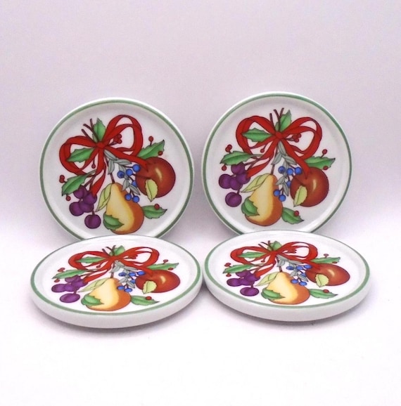 Vintage Dansk Holiday Stoneware Coasters: Holiday Harvest Set of 4