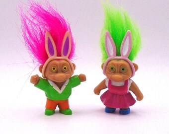 Vintage Pair of Soma Troll Easter Bunnies Circa 1990