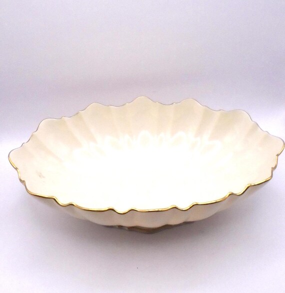 Vintage Lenox "Symphony" Scalloped Edge 24-K Gold Trimmed Oval Serving Bowl, 11"