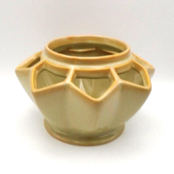 Vintage Martha Stewart Ceramic Planter Vase: Green Floral Frog