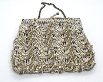 Vintage Beaded and Sequin Silver and Gold Evening Purse, Formal Dress / Wedding Attire