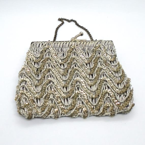 Vintage Beaded and Sequin Silver and Gold Evening Purse, Formal Dress / Wedding Attire