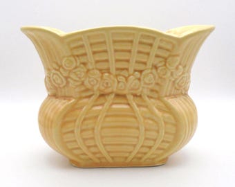 Vintage McCoy Pottery Basketweave with Rose Garland Vase, USA