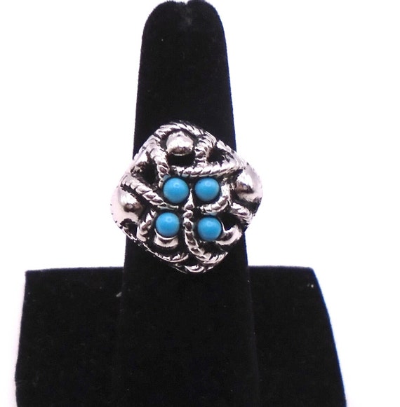 Vintage 1970's Avon Sierra Faux Turquoise Ring, Southwestern Style, Adjustable