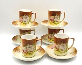 Vintage "Victoria" Demitasse/Espresso Coffee Cups and Saucers, Rose Pattern, Circa 1904 - 1918, Set of 6, Made in Austria, Rare Find