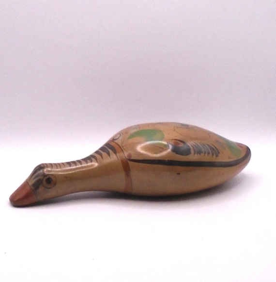 Vintage Tonala Mexican Folk Art Hand Painted Pottery Duck Bird, Made in Mexico,