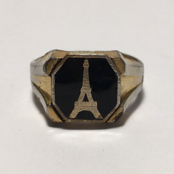 Vintage 1940's Paris Eiffel Tower "Enameled" Cast Metal Souvenir Ring